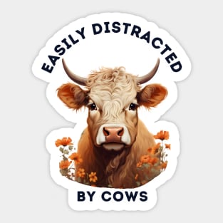 Easily Distracted by Cows Retro Design | Funny Cow Lover Sticker